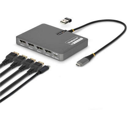 Main Image for StarTech USB-C to Quad-Monitor Workstation Adapter, 4K 60Hz DisplayPort, 140W PD Passthrough for Laptop Charging, 1x USB 2.0 Port, TAA