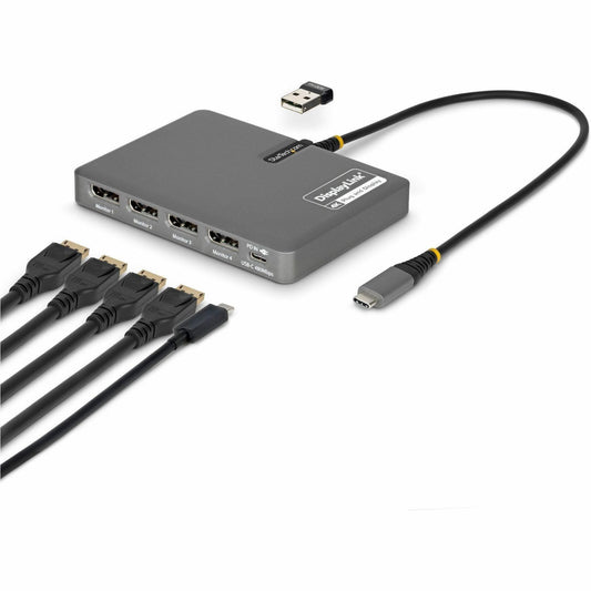 Main Image for StarTech USB-C to Quad-Monitor Workstation Adapter, 4K 60Hz DisplayPort, 140W PD Passthrough for Laptop Charging, 1x USB 2.0 Port, TAA