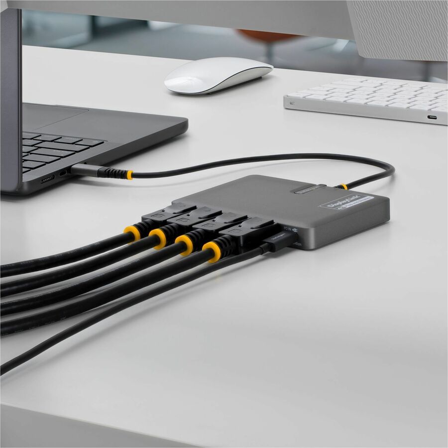 Alternate-Image4 Image for StarTech USB-C to Quad-Monitor Workstation Adapter, 4K 60Hz DisplayPort, 140W PD Passthrough for Laptop Charging, 1x USB 2.0 Port, TAA
