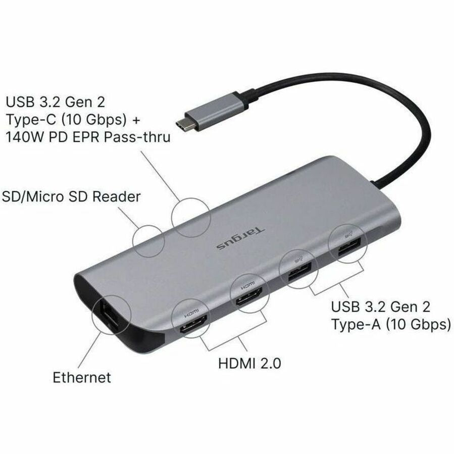 Alternate-Image1 Image for Targus USB-C Alt. Mode Dual HDMI 4K Mobile Dock with 140W EPR Pass-Thru & SD Reader