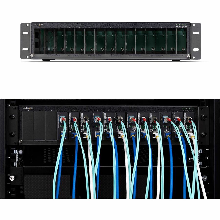 Alternate-Image4 Image for StarTech 15-Slot Unmanaged Media Converter Chassis, 19in Rackmount for MCM Media Converter Series, Active Cooling, TAA Compliant