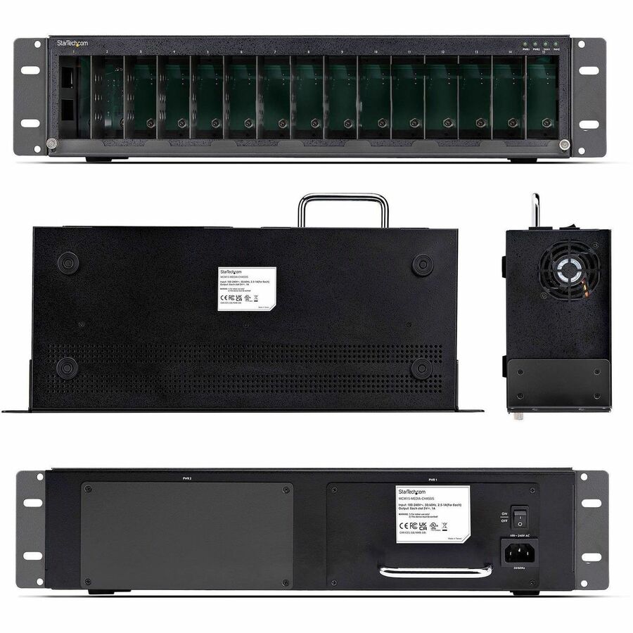 Alternate-Image2 Image for StarTech 15-Slot Unmanaged Media Converter Chassis, 19in Rackmount for MCM Media Converter Series, Active Cooling, TAA Compliant