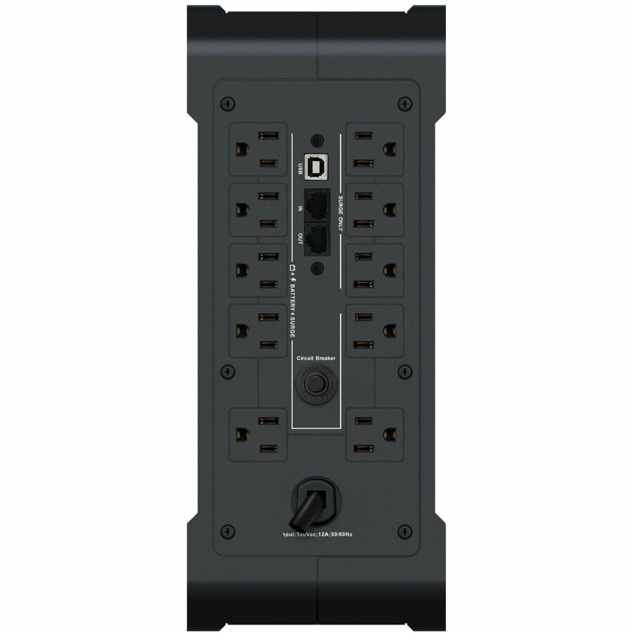 Rear Image for Vertiv PowerUPS 200 Standard Line Interactive PSA6-1500LVT, 1500VA/935W, AVR, USB Charging, Color LCD, User-Replaceable Battery, 6 NEMA Outlets, Three-Year Warranty
