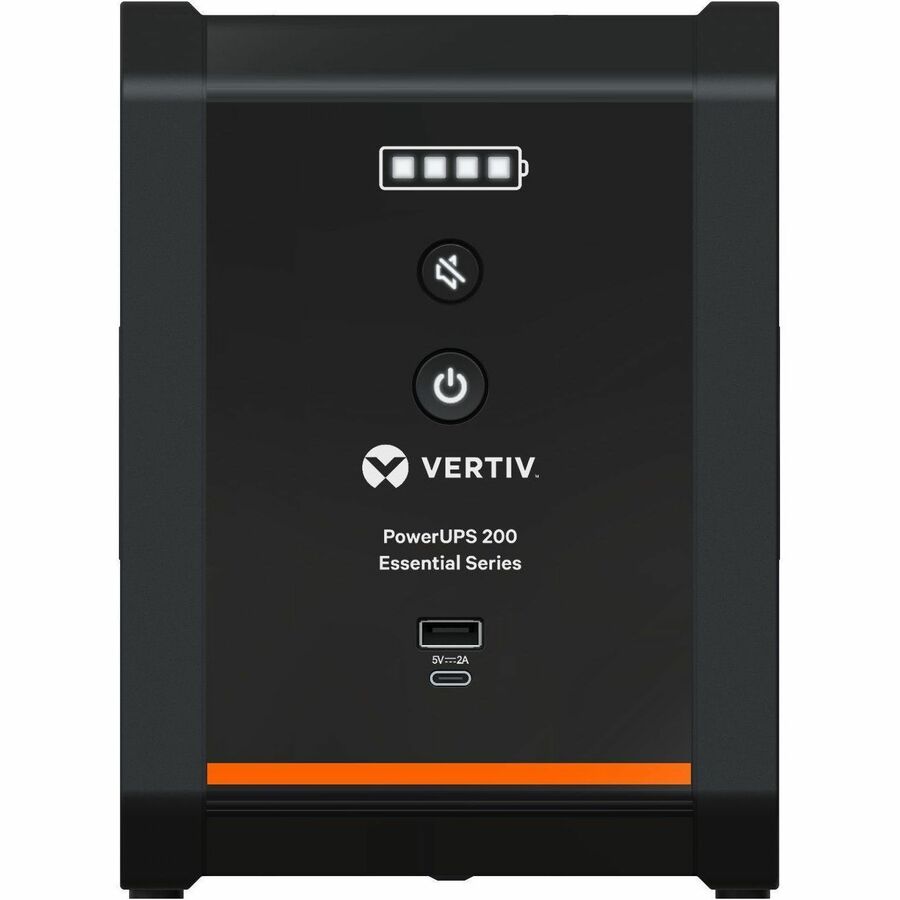 Front Image for Vertiv PowerUPS 200 Essential PSA6E-800LVT, 800VA/450W, AVR, User-Replaceable Batteries, Battery Backup, 4 NEMA Outlets, Three-Year Warranty