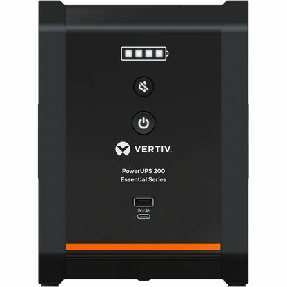 Front Image for Vertiv PowerUPS 200 Essential PSA6E-800LVT, 800VA/450W, AVR, User-Replaceable Batteries, Battery Backup, 4 NEMA Outlets, Three-Year Warranty