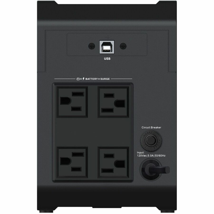Rear Image for Vertiv PowerUPS 200 Essential PSA6E-600LVT, 600VA/360W, AVR, User-Replaceable Batteries, Battery Backup, 4 NEMA Outlets, Three-Year Warranty