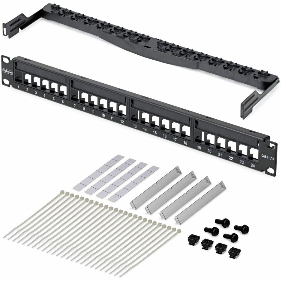 Alternate-Image5 Image for StarTech 24 Port 1U Blank Keystone Patch Panel with Cable Management Bar, Rackmount Patch Panel for RJ45 UTP Network Jacks