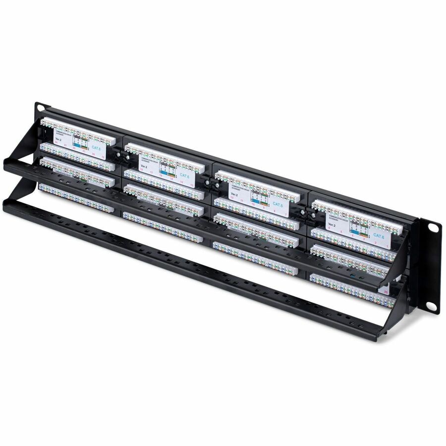 Alternate-Image1 Image for StarTech.com 48-Port 2U Rackmount Cat6 Patch Panel, RJ45, UTP, 110 Punch-Down, Cat 6 Ethernet Patch Panel for Network Server Rack