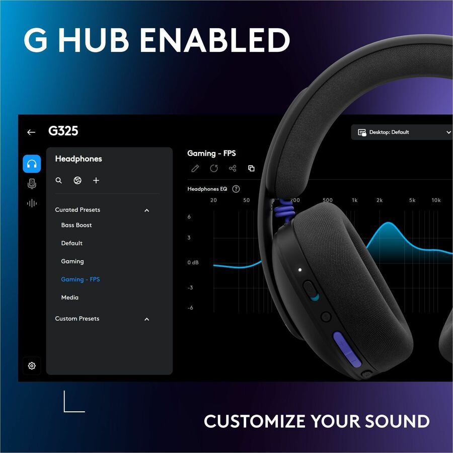Alternate-Image9 Image for Logitech G325 LIGHTSPEED Wireless Bluetooth Gaming Headset, All-Day Comfort, Built-In Mic with Noise Reduction, 24-Bit Audio, Switch, Black