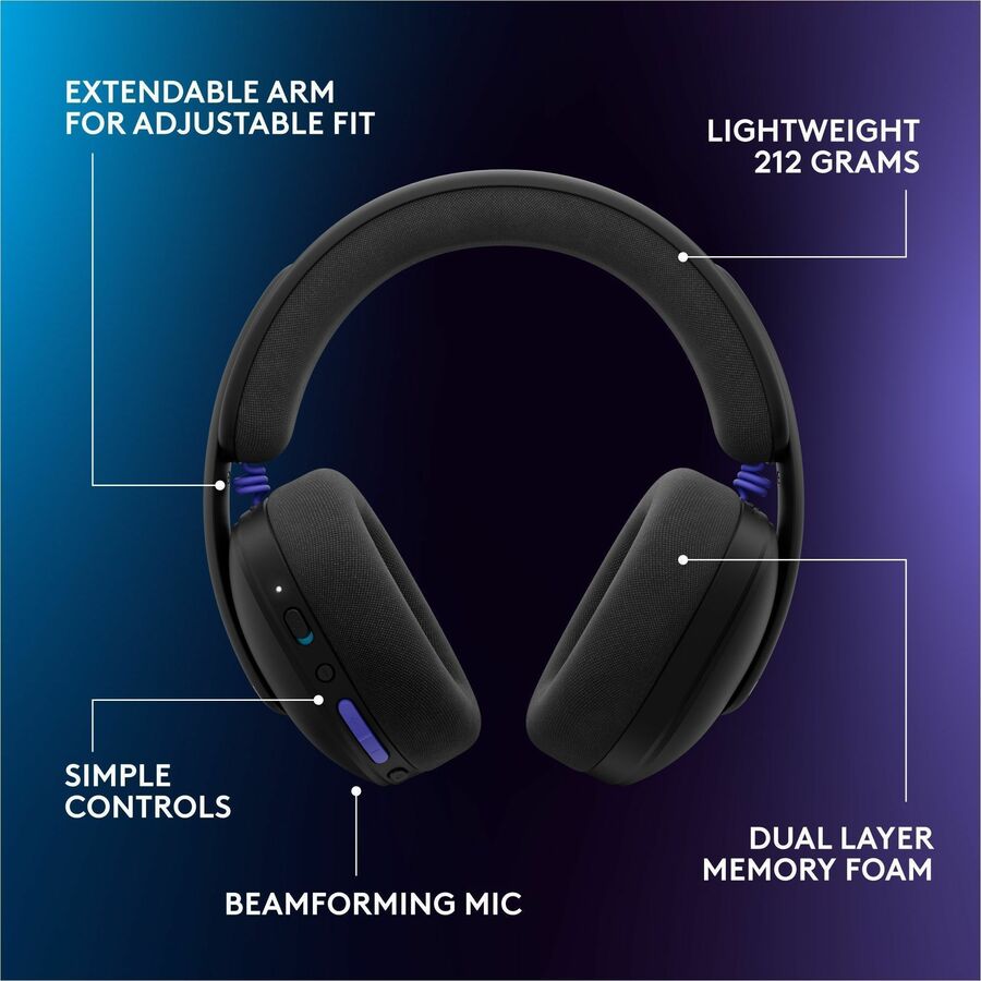 Alternate-Image8 Image for Logitech G325 LIGHTSPEED Wireless Bluetooth Gaming Headset, All-Day Comfort, Built-In Mic with Noise Reduction, 24-Bit Audio, Switch, Black