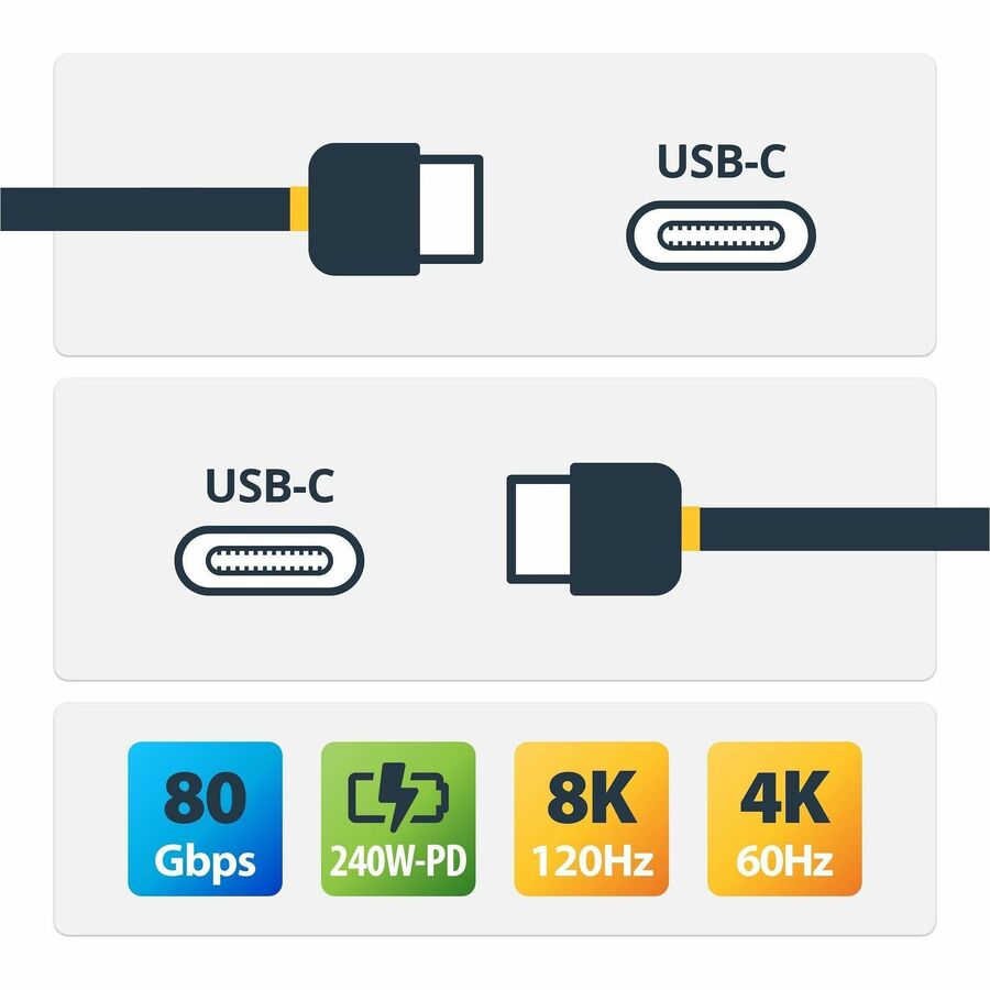 Alternate-Image1 Image for StarTech 1.5ft (45cm) USB4 Cable, 80Gbps, USB-IF Certified USB-C Cable, 240W, 8K 120Hz/4K 240Hz DP2.1, Thunderbolt 4 Compatible, White