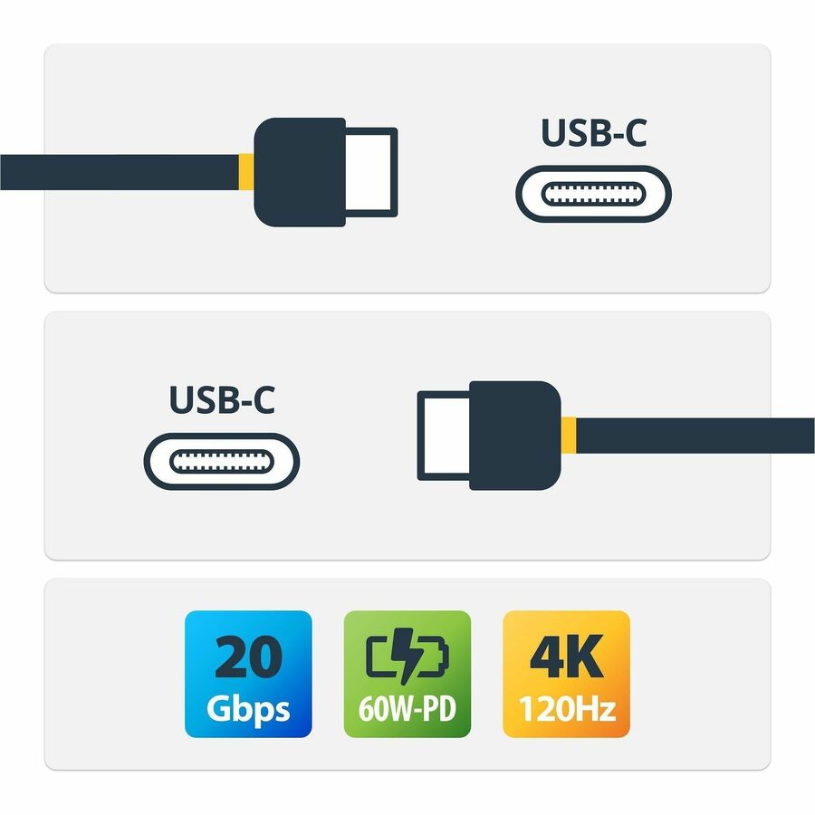 Alternate-Image1 Image for StarTech 6ft (1.8m) USB4 Cable, 20Gbps, USB-IF Certified USB-C Cable, 240W PD EPR, 4K 120Hz DP 2.1, TPE Jacket, White USB-C Cord