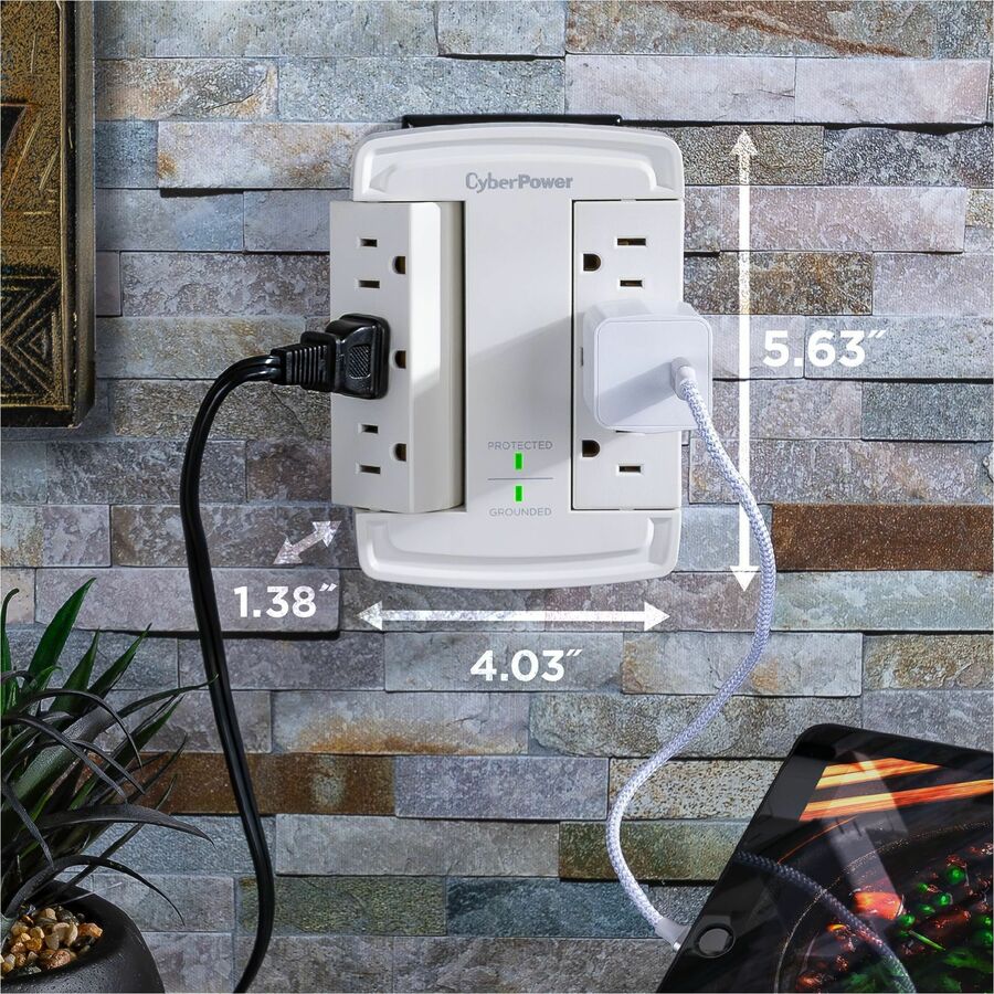 Alternate-Image9 Image for CyberPower CSB6WS Essential 6 - Outlet Surge Protector with 1800 J Surge Suppression