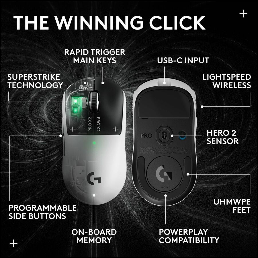 Alternate-Image2 Image for Logitech PRO X2 SUPERSTRIKE LIGHTSPEED Wireless Gaming Mouse, Ultra-Fast Performance, Customizable Click Haptics, USB-C charging