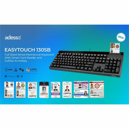 Alternate-Image2 Image for Adesso EasyTouch-130SB Desktop Mechanical Keyboard with Smart Card Reader