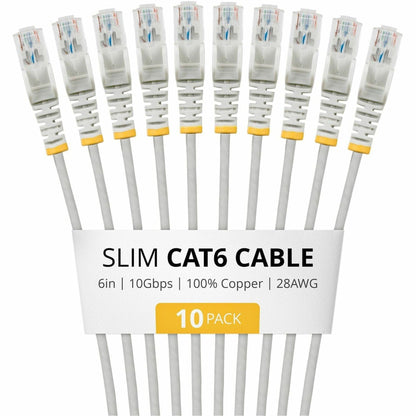 Main Image for StarTech 6in Gray Slim CAT6 Cable, 10 Pack, Snagless RJ45, UTP, LSZH, 28AWG Pure Bare Copper, Slim Network Patch Cord