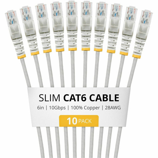 Main Image for StarTech 6in Gray Slim CAT6 Cable, 10 Pack, Snagless RJ45, UTP, LSZH, 28AWG Pure Bare Copper, Slim Network Patch Cord