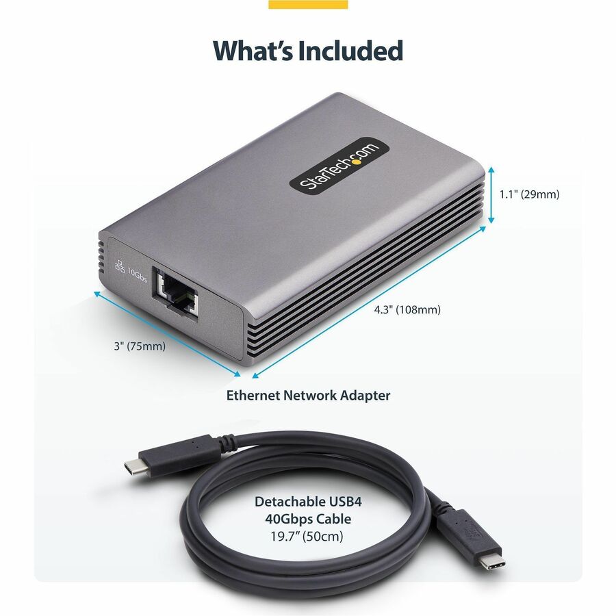 Alternate-Image4 Image for StarTech USB4 to Ethernet Adapter, 10GbE, Multi-Gigabit, Thunderbolt Compatible, 10GBASE-T/5G/2.5G NIC, USB4 Cable, Windows/Mac, TAA