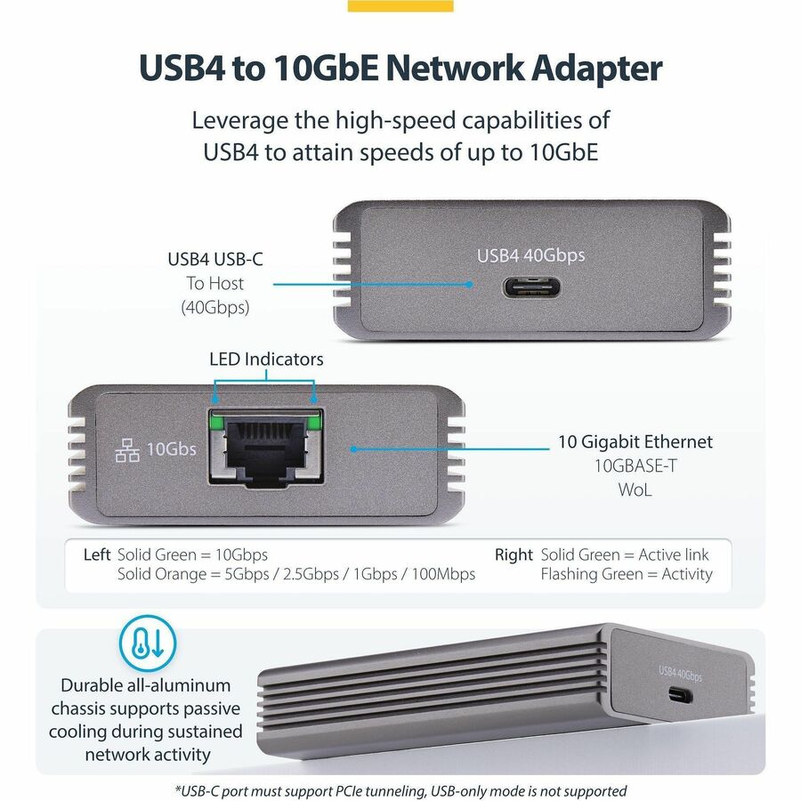 Alternate-Image1 Image for StarTech USB4 to Ethernet Adapter, 10GbE, Multi-Gigabit, Thunderbolt Compatible, 10GBASE-T/5G/2.5G NIC, USB4 Cable, Windows/Mac, TAA