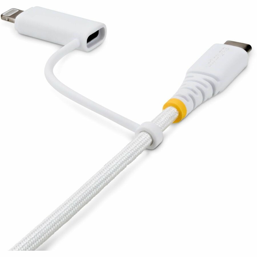 Alternate-Image1 Image for StarTech 2m (6.6ft) 2-in-1 Rugged USB-C Charging Cable with Lightning Adapter, 30W/60W, Apple MFi Certified Braided USB C Charger Cord