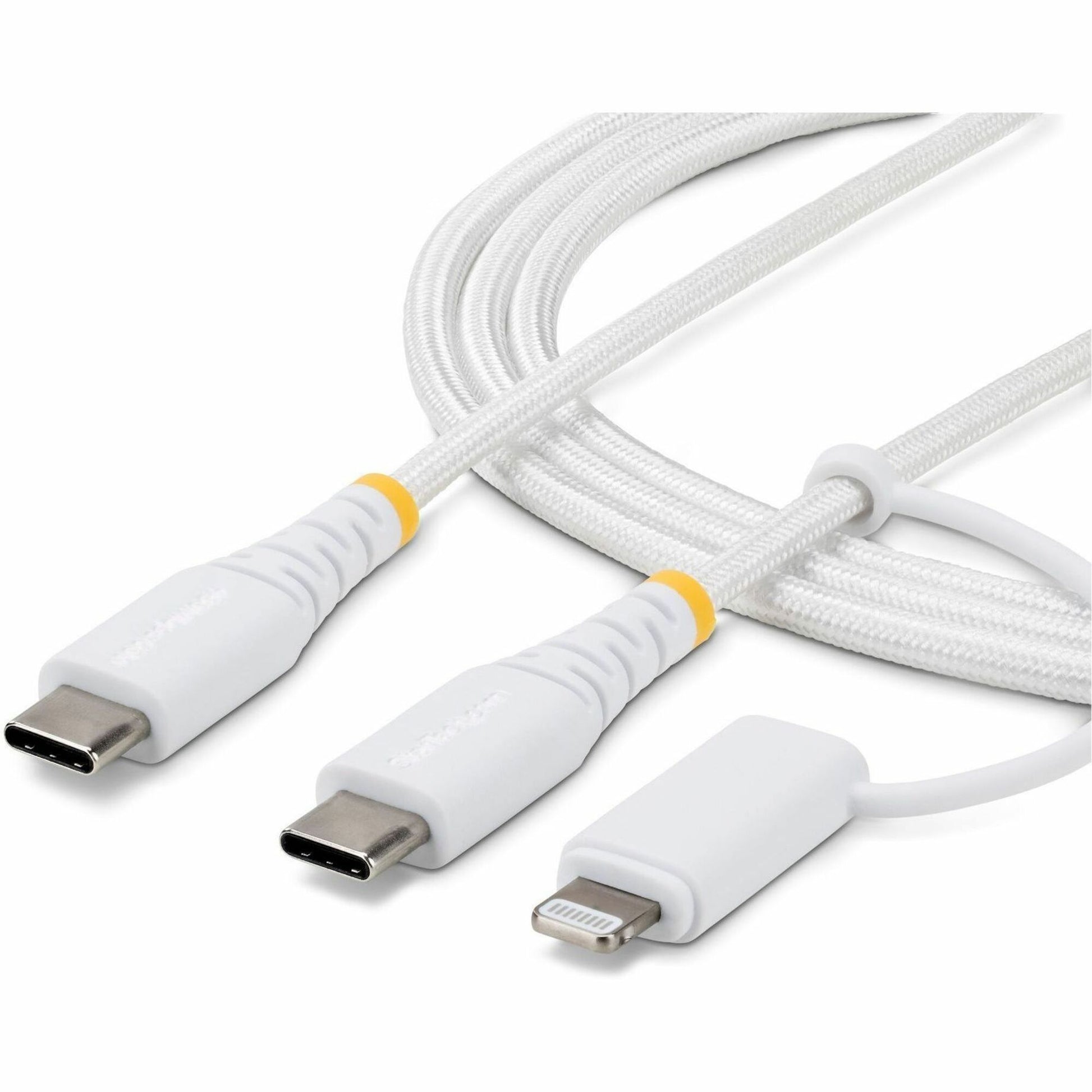 Main Image for StarTech 2m (6.6ft) 2-in-1 Rugged USB-C Charging Cable with Lightning Adapter, 30W/60W, Apple MFi Certified Braided USB C Charger Cord