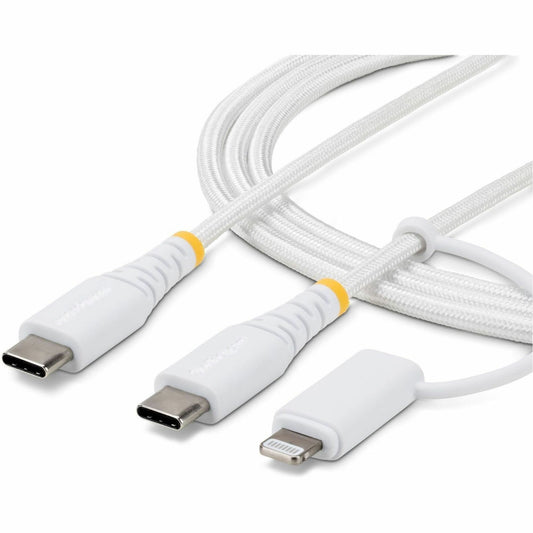 Main Image for StarTech 2m (6.6ft) 2-in-1 Rugged USB-C Charging Cable with Lightning Adapter, 30W/60W, Apple MFi Certified Braided USB C Charger Cord