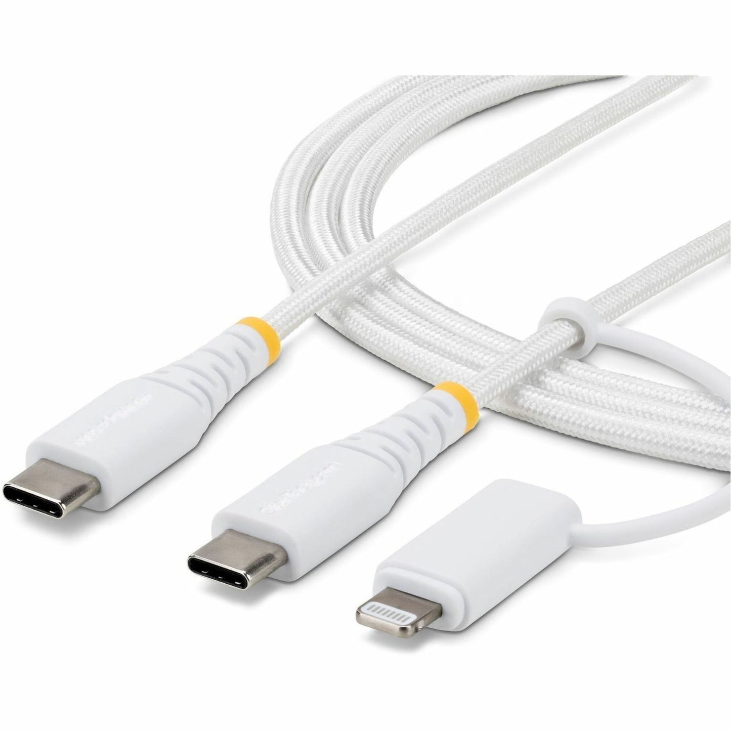 Main Image for StarTech 1m (3.3ft) 2-in-1 Rugged USB-C Charging Cable with Lightning Adapter, 30W/60W, Apple MFi Certified Braided USB C Charger Cord