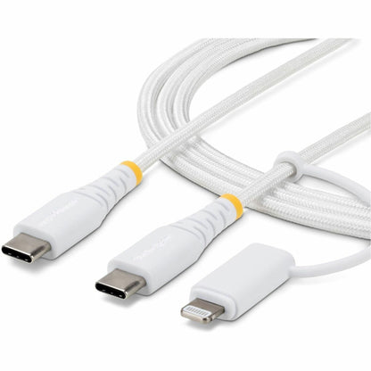 Main Image for StarTech 1m (3.3ft) 2-in-1 Rugged USB-C Charging Cable with Lightning Adapter, 30W/60W, Apple MFi Certified Braided USB C Charger Cord
