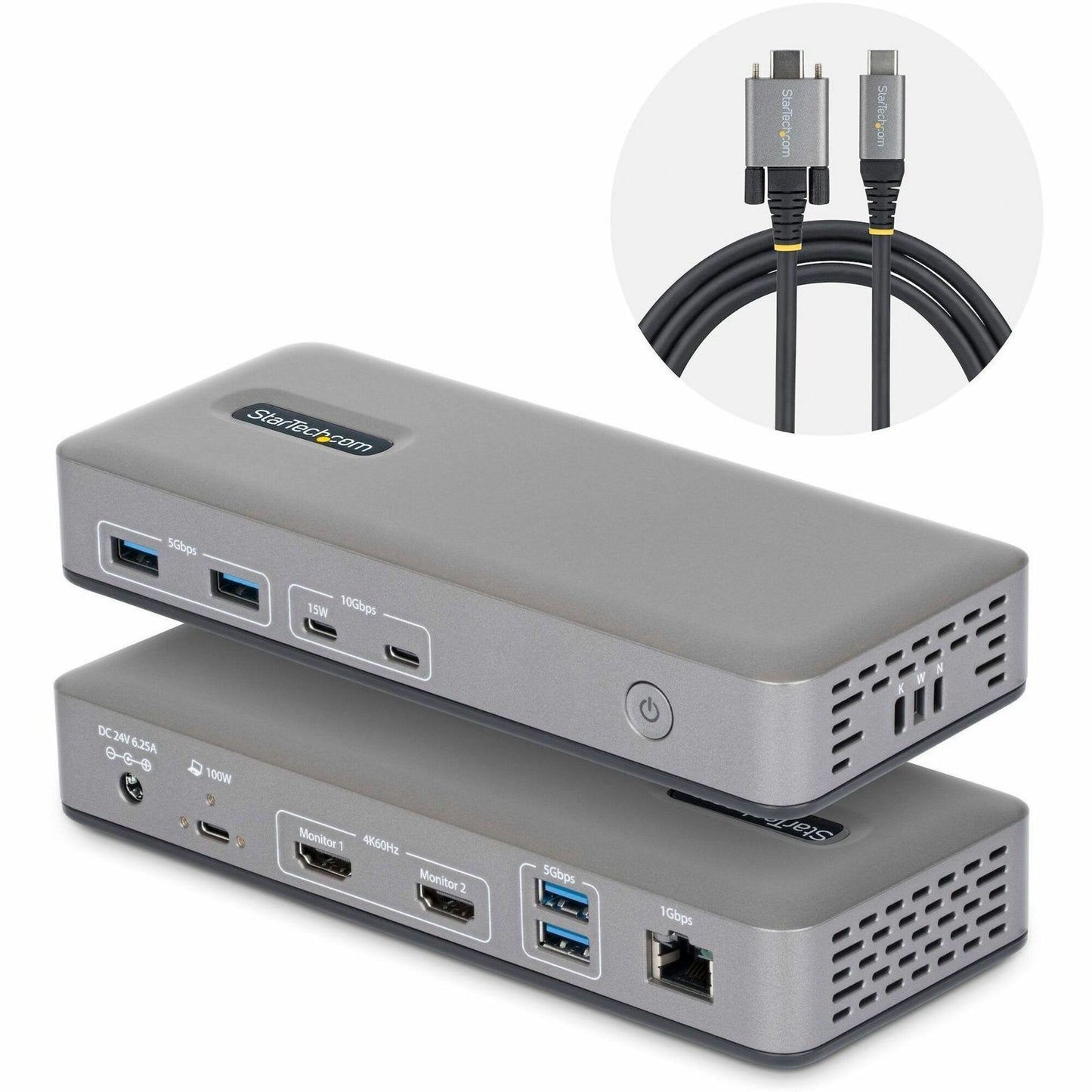Main Image for StarTech Dual-Monitor USB-C Docking Station, HDMI, 4K 60Hz, 100W Laptop Charging, 1GbE, Driverless, Multi-Monitor Dock