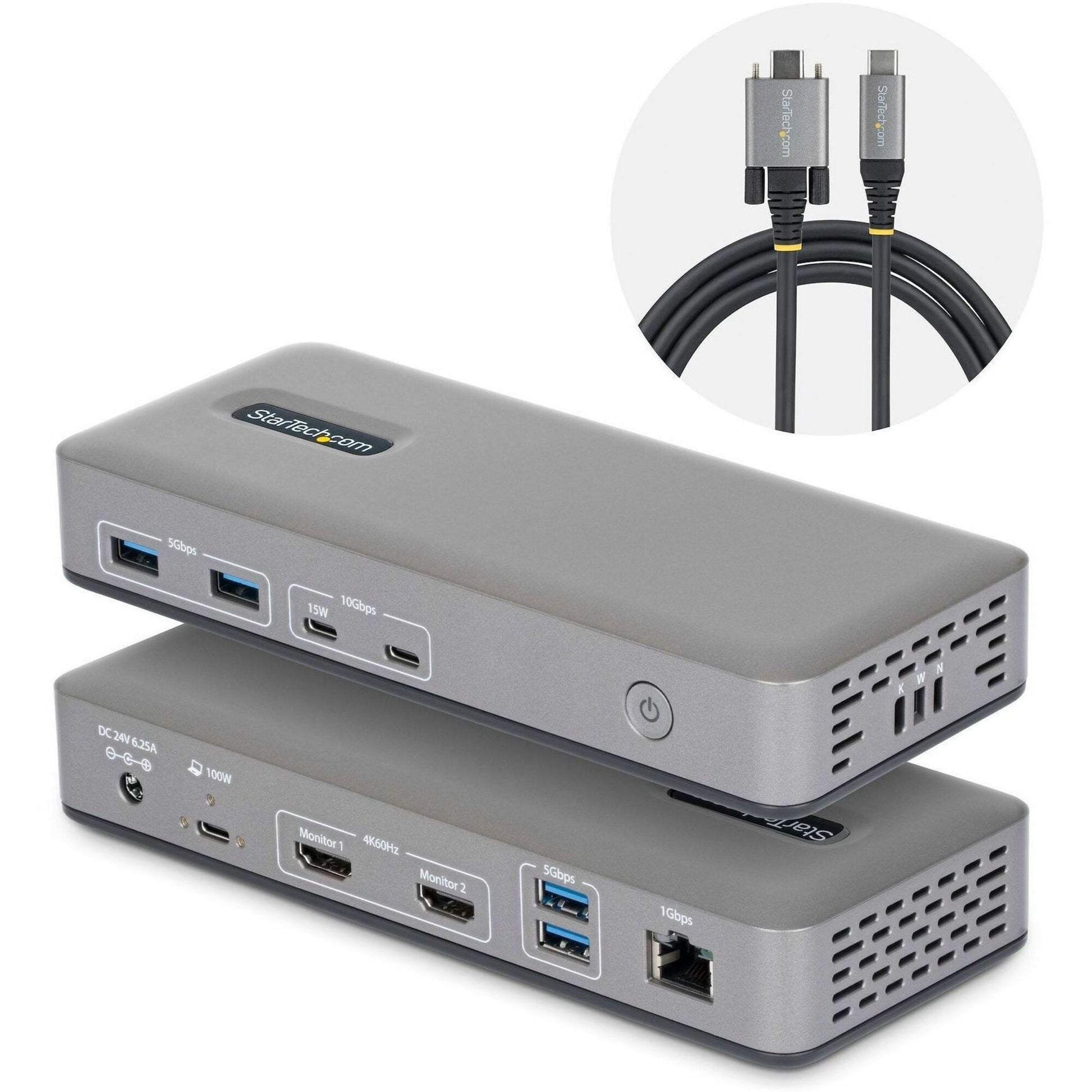 Main Image for StarTech Dual-Monitor USB-C Docking Station, HDMI, 4K 60Hz, 100W Laptop Charging, 1GbE, Driverless, Multi-Monitor Dock