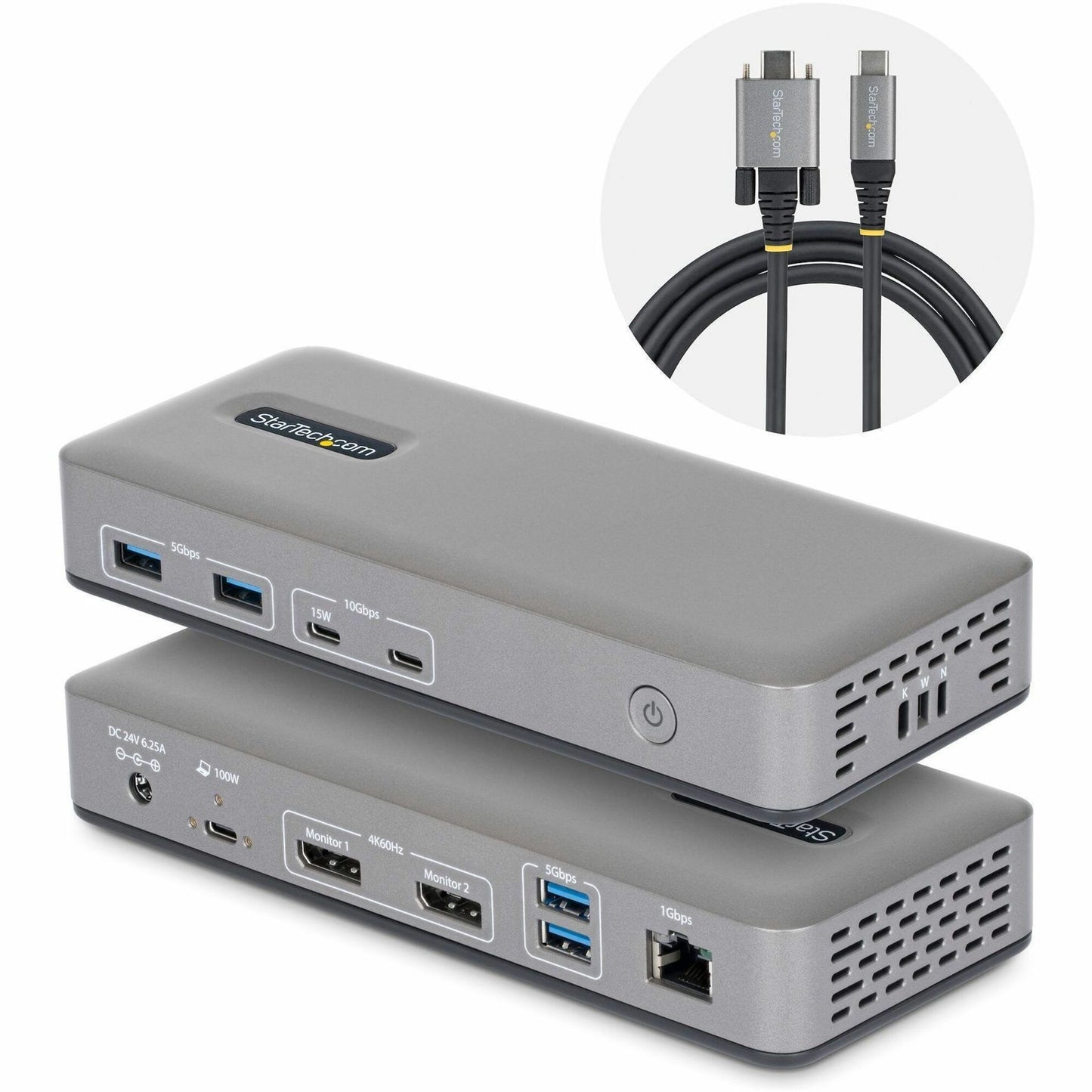 Main Image for StarTech Dual-Monitor USB-C Docking Station, DisplayPort, 4K 60Hz, 100W Laptop Charging, 1GbE, Driverless, Multi-Monitor Dock