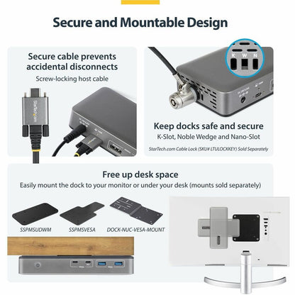 Alternate-Image5 Image for StarTech Dual-Monitor USB-C Docking Station, DisplayPort, 4K 60Hz, 100W Laptop Charging, 1GbE, Driverless, Multi-Monitor Dock