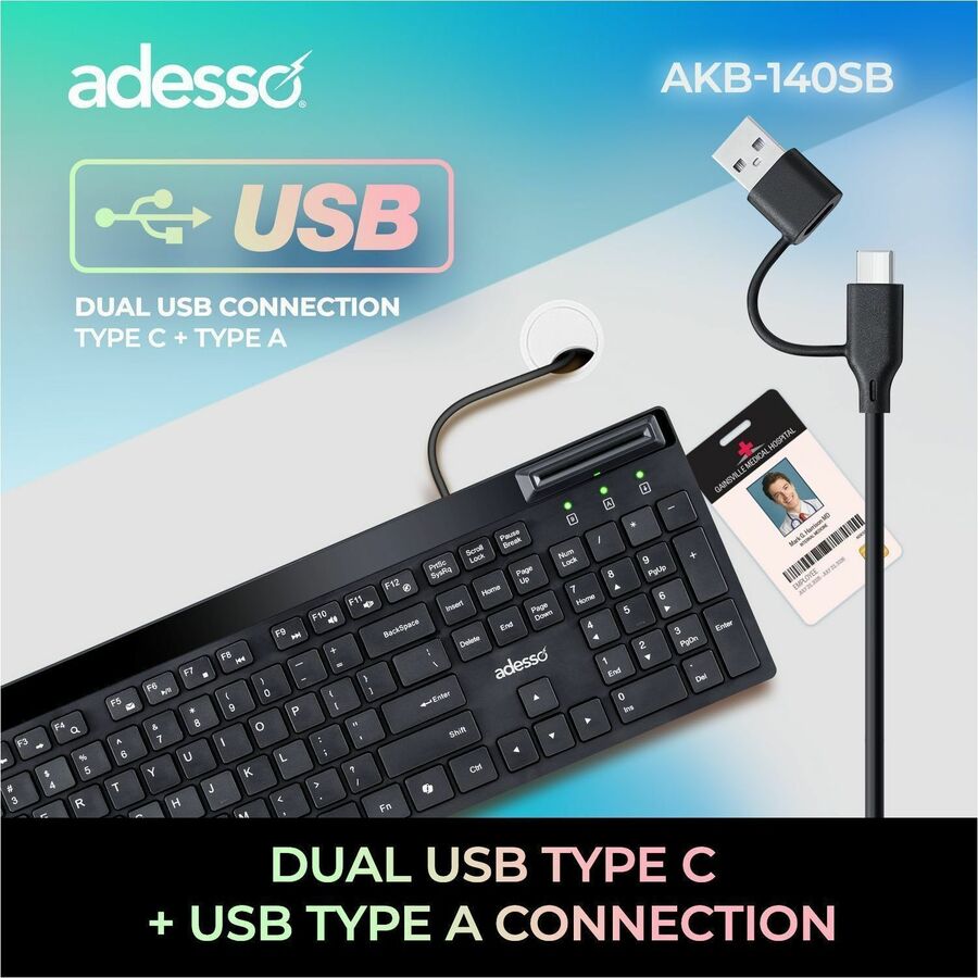 Alternate-Image3 Image for Adesso AKB-140SB Desktop Keyboard with Smart Card Reader