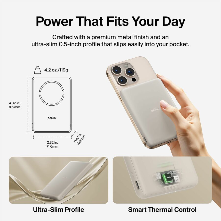 Alternate-Image8 Image for Belkin BoostCharge Slim Magnetic Power Bank 5K, Sand