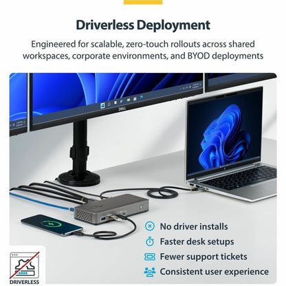 Alternate-Image4 Image for StarTech Triple-Monitor USB-C Docking Station, DP / HDMI, 4K 60Hz, 100W Laptop Charging, 1GbE, Driverless, Multi-Monitor Dock