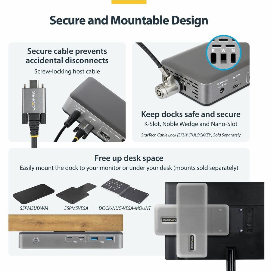Alternate-Image5 Image for StarTech Triple-Monitor USB-C Docking Station, DP / HDMI, 4K 60Hz, 100W Laptop Charging, 1GbE, Driverless, Multi-Monitor Dock
