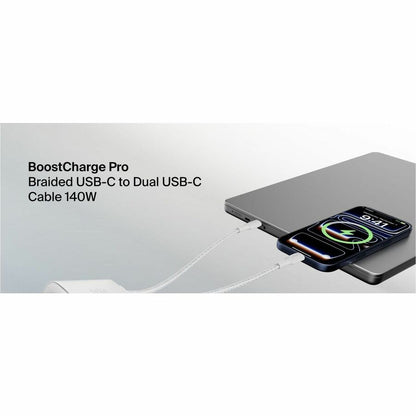 Alternate-Image4 Image for Belkin BoostCharge Pro Braided USB-C to Dual USB-C Cable 140W, White, 5ft/1.5m