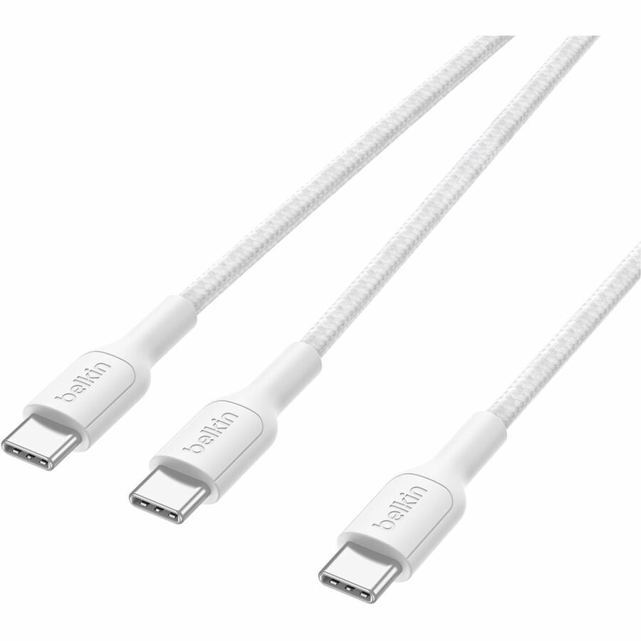 Alternate-Image2 Image for Belkin BoostCharge Pro Braided USB-C to Dual USB-C Cable 140W, White, 5ft/1.5m