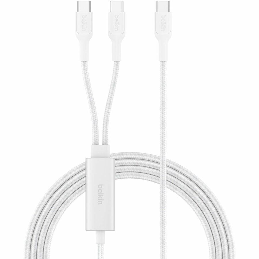 Alternate-Image1 Image for Belkin BoostCharge Pro Braided USB-C to Dual USB-C Cable 140W, White, 5ft/1.5m