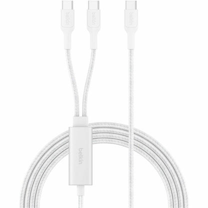 Alternate-Image1 Image for Belkin BoostCharge Pro Braided USB-C to Dual USB-C Cable 140W, White, 5ft/1.5m
