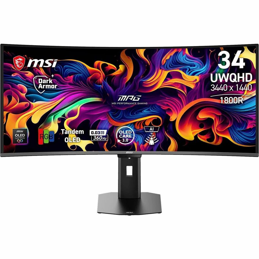 Front Image for MSI MPG 341CQR QD-OLED X36 - MPG341CQRQDOLEDX36 - Gaming Monitor - 34" UWQHD 360Hz QD-OLED - AMD FreeSync - HDMI - DisplayPort