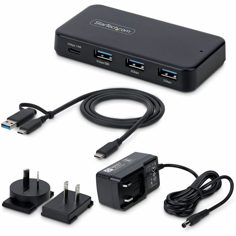Alternate-Image2 Image for StarTech 4-Port USB-C and USB-A Hub, 5Gbps, Self-Powered, 2-in-1 USB-C and USB-A Host Cable, 1x USB-C and 3x USB-A (1x BC 1.2)