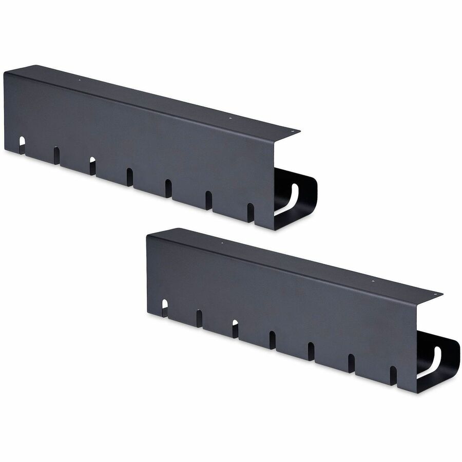 Alternate-Image1 Image for StarTech 2-Pack Under Desk Cable Management Tray, 42" long (21" per tray), Slotted Style, Screw-On Installation, Metal, Black, TAA
