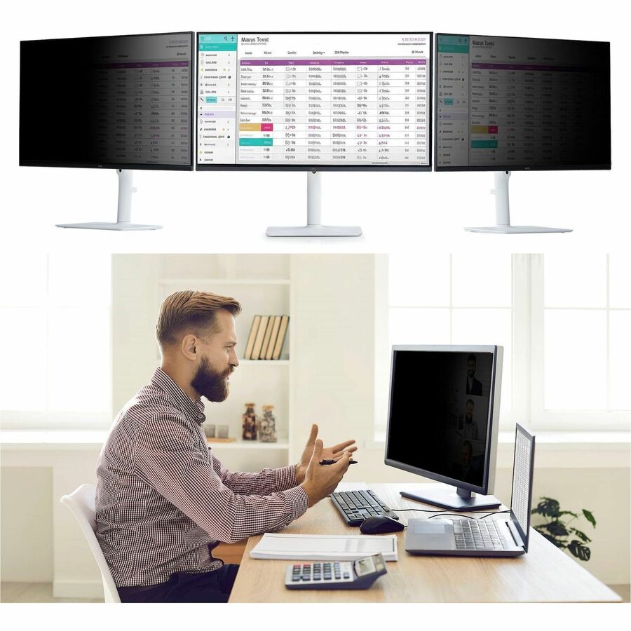 Life-Style Image for StarTech Magnetic Monitor Privacy Screen for 24" 16:9 Widescreen Display, Removable Filter, Anti-Glare/Glossy Sides, TAA Compliant