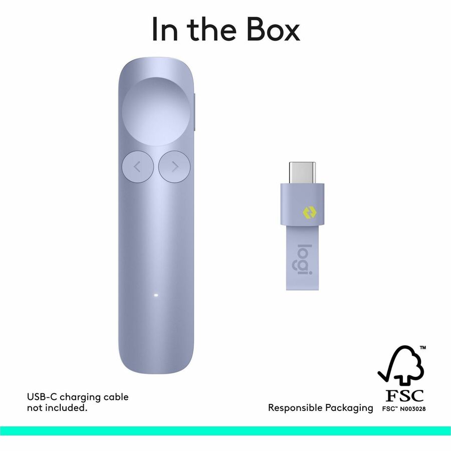 Alternate-Image10 Image for Logitech Spotlight 2 Presentation Remote, Wireless Presentation Clicker with Haptics, Digital Highlighting, Customizable Actions, Laser Pointer, Quick Charge, Bluetooth&reg;, and USB-C, Lilac