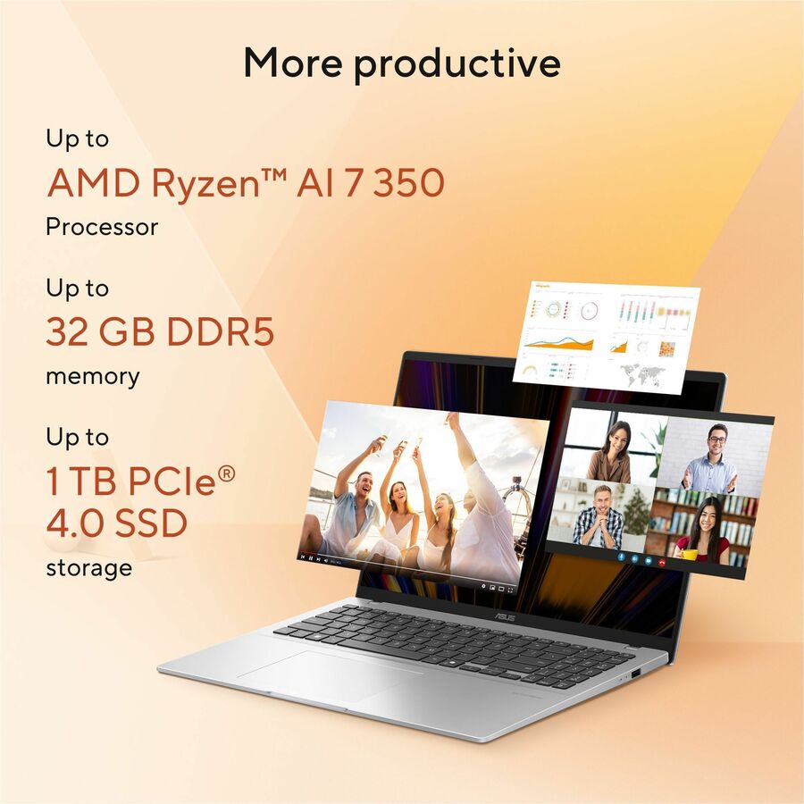 Alternate-Image7 Image for Asus Vivobook 16 M1607 M1607GA-DS76 16" Copilot+ PC Notebook - WUXGA - 60 Hz - AMD Ryzen AI 7 445 - 16 GB - 1 TB SSD