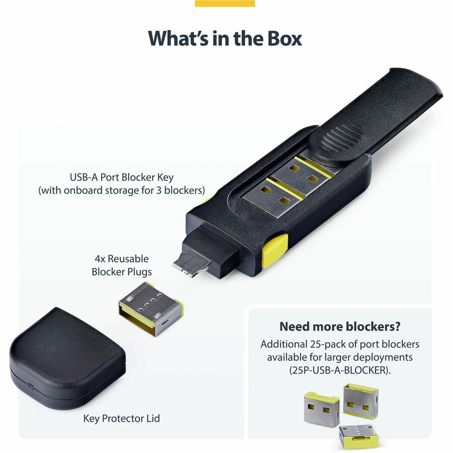 Alternate-Image4 Image for StarTech USB-A Port Blocker Key with 4x Locking USB-A Dust Cover Plugs, Snap-In Reusable Port Protectors for Laptops & Computers