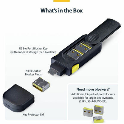 Alternate-Image4 Image for StarTech USB-A Port Blocker Key with 4x Locking USB-A Dust Cover Plugs, Snap-In Reusable Port Protectors for Laptops & Computers