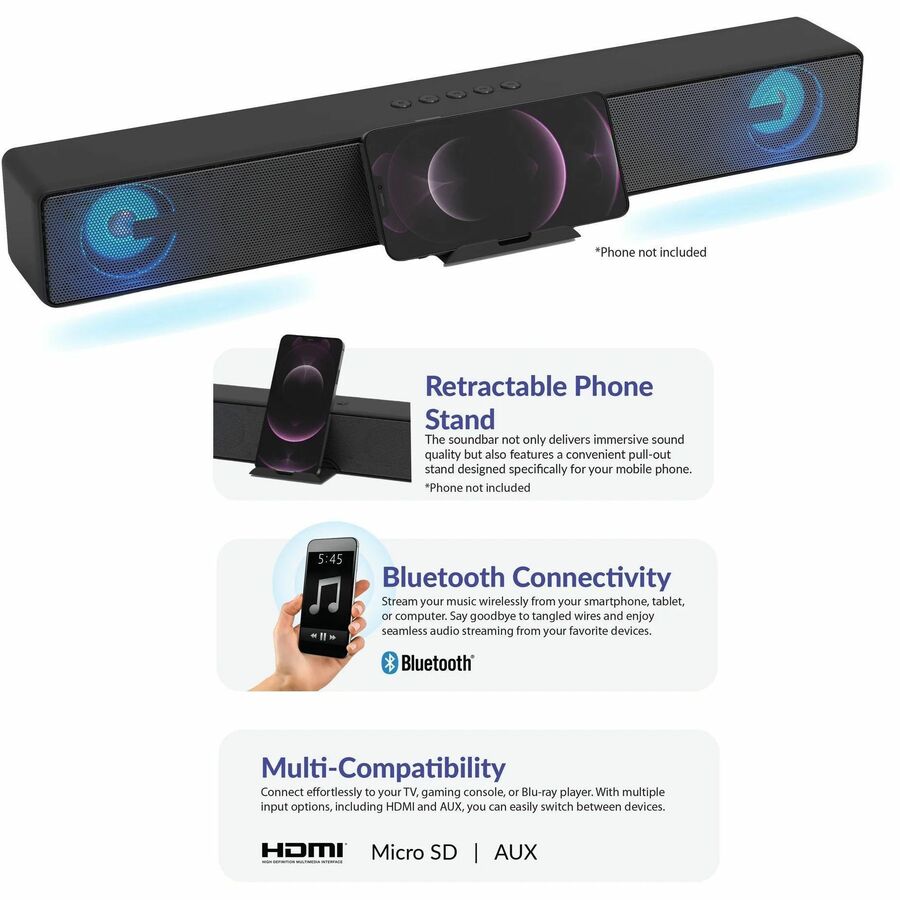 Alternate-Image2 Image for Supersonic SC-1423SB 2.0 Portable Bluetooth Sound Bar Speaker - 10 W RMS - Siri, Google Assistant Supported - Black