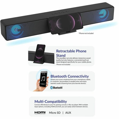 Alternate-Image2 Image for Supersonic SC-1423SB 2.0 Portable Bluetooth Sound Bar Speaker - 10 W RMS - Siri, Google Assistant Supported - Black
